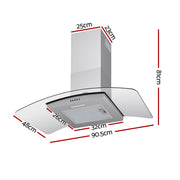 Devanti 90cm Range Hood Curved Glass Canopy Rangehood Kitchen Exhaust Fan RH-D-V17-90