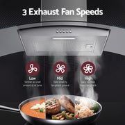Devanti 90cm Range Hood Curved Glass Canopy Rangehood Kitchen Exhaust Fan RH-D-V17-90