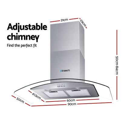 Devanti 900mm Range Hood 90cm Rangehood Glass Canopy RH-D-V71-MC-90