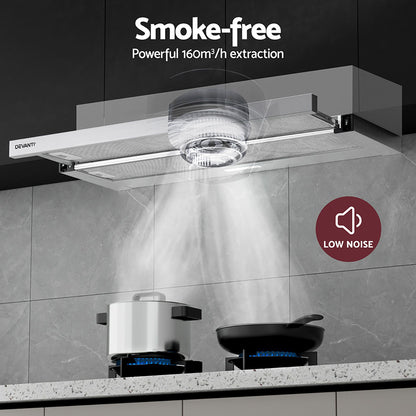 Devanti 900mm Range Hood 90cm Slide out Rangehood Stainless Steel RH-E-L04-90-SS
