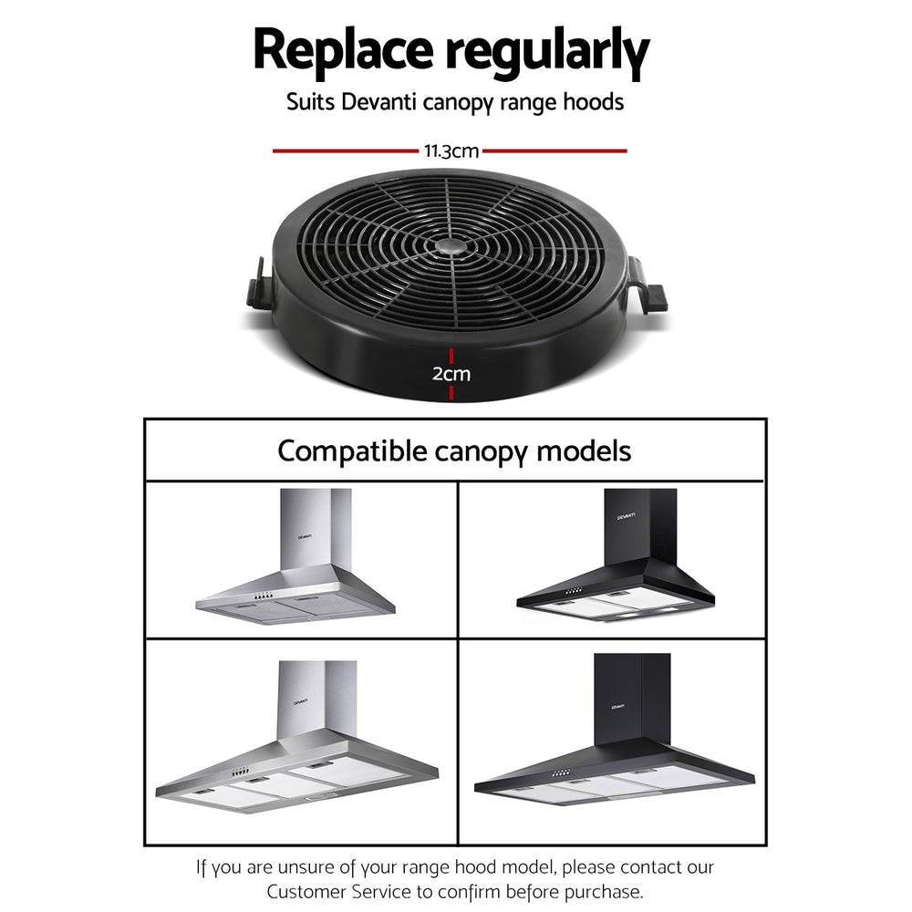 Devanti 11cm Range Hood Carbon Charcoal Filters Replacement X2 RH-FL-860-BK