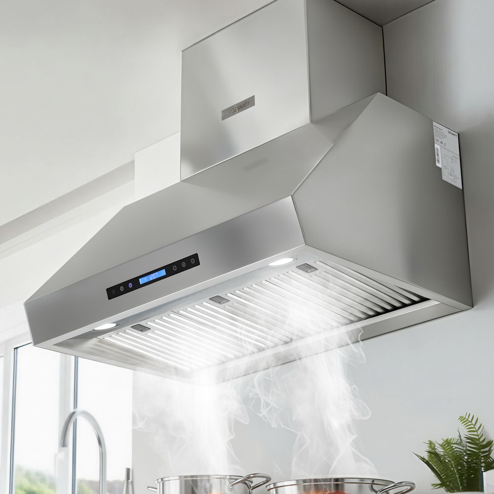 Devanti 900mm Range Hood 3-Speed Fan LED Display Remote Control RH-RC-90-SS