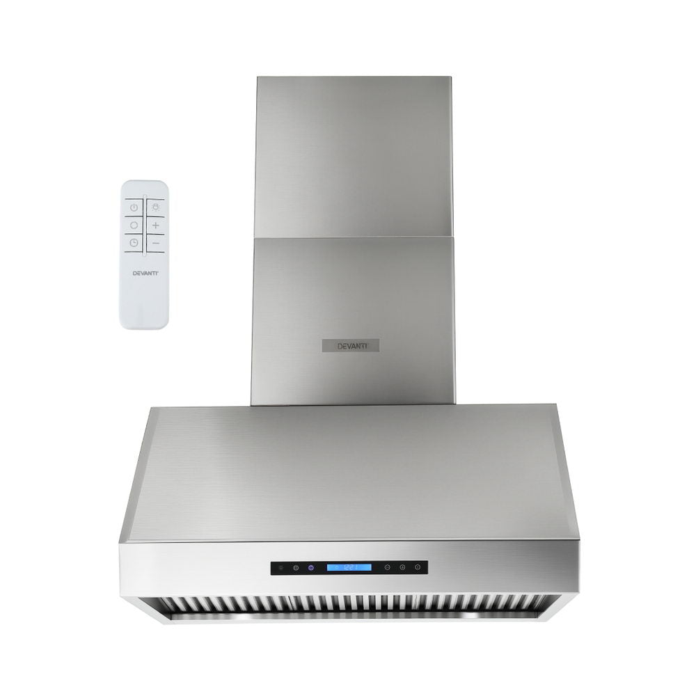 Devanti 900mm Range Hood 3-Speed Fan LED Display Remote Control RH-RC-90-SS