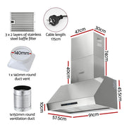 Devanti 900mm Range Hood 3-Speed Fan LED Display Remote Control RH-RC-90-SS