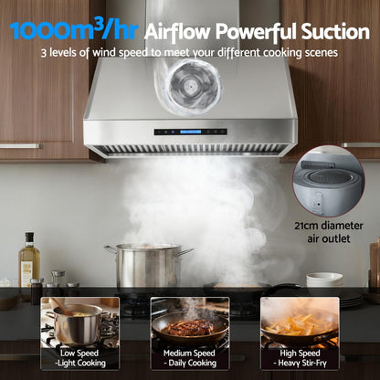Devanti 900mm Range Hood 3-Speed Fan LED Display Remote Control RH-RC-90-SS