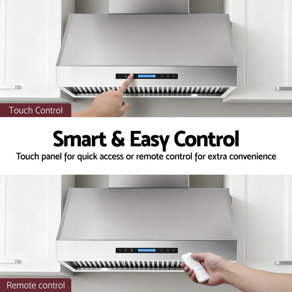 Devanti 900mm Range Hood 3-Speed Fan LED Display Remote Control RH-RC-90-SS