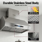 Devanti 900mm Range Hood 3-Speed Fan LED Display Remote Control RH-RC-90-SS