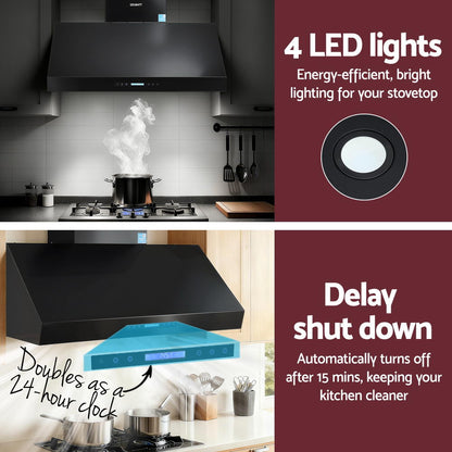 Devanti 1200mm Commercial BBQ Range Hood Dual Motor W/ Remote Control Black RH-RC-BBQ-1200