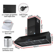 Devanti 1500mm Commercial BBQ Range Hood Dual Motor W/ Remote Control Black RH-RC-BBQ-1500
