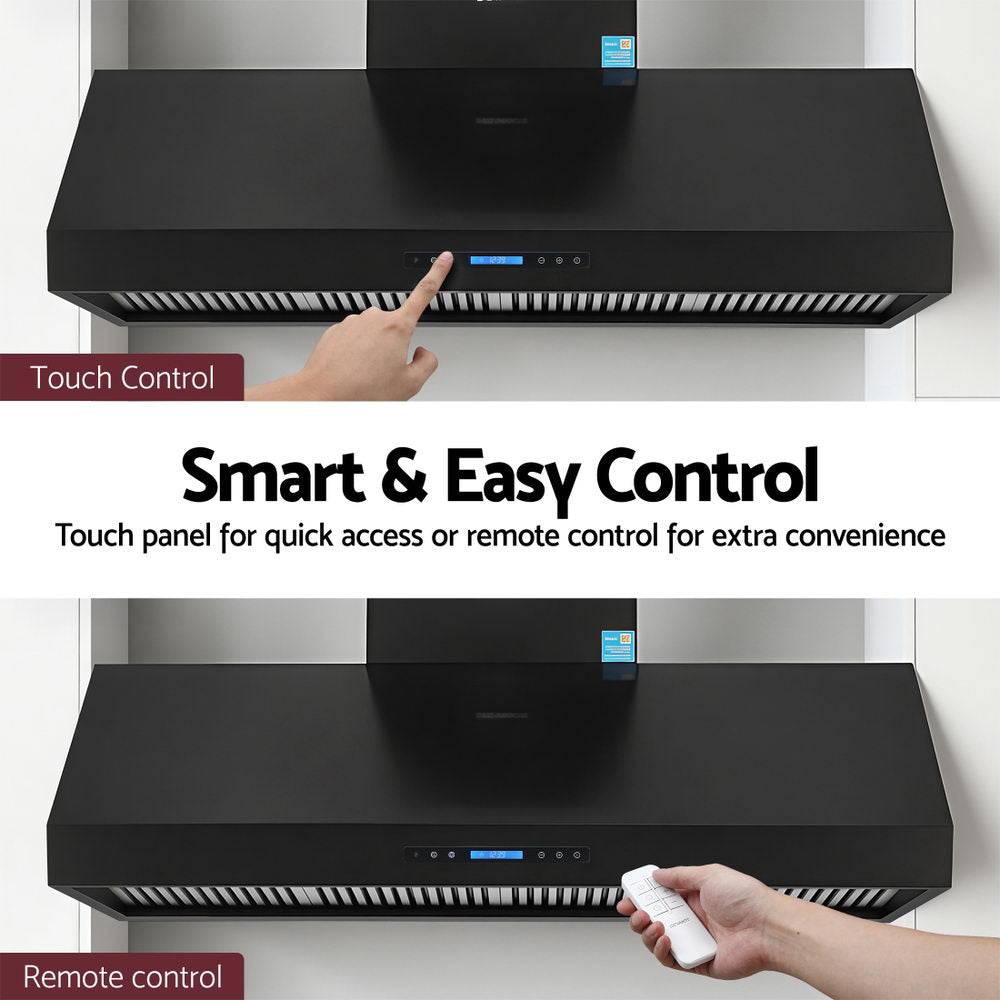 Devanti 1500mm Commercial BBQ Range Hood Dual Motor W/ Remote Control Black RH-RC-BBQ-1500
