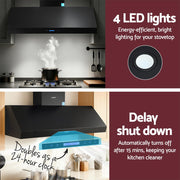 Devanti 1500mm Commercial BBQ Range Hood Dual Motor W/ Remote Control Black RH-RC-BBQ-1500