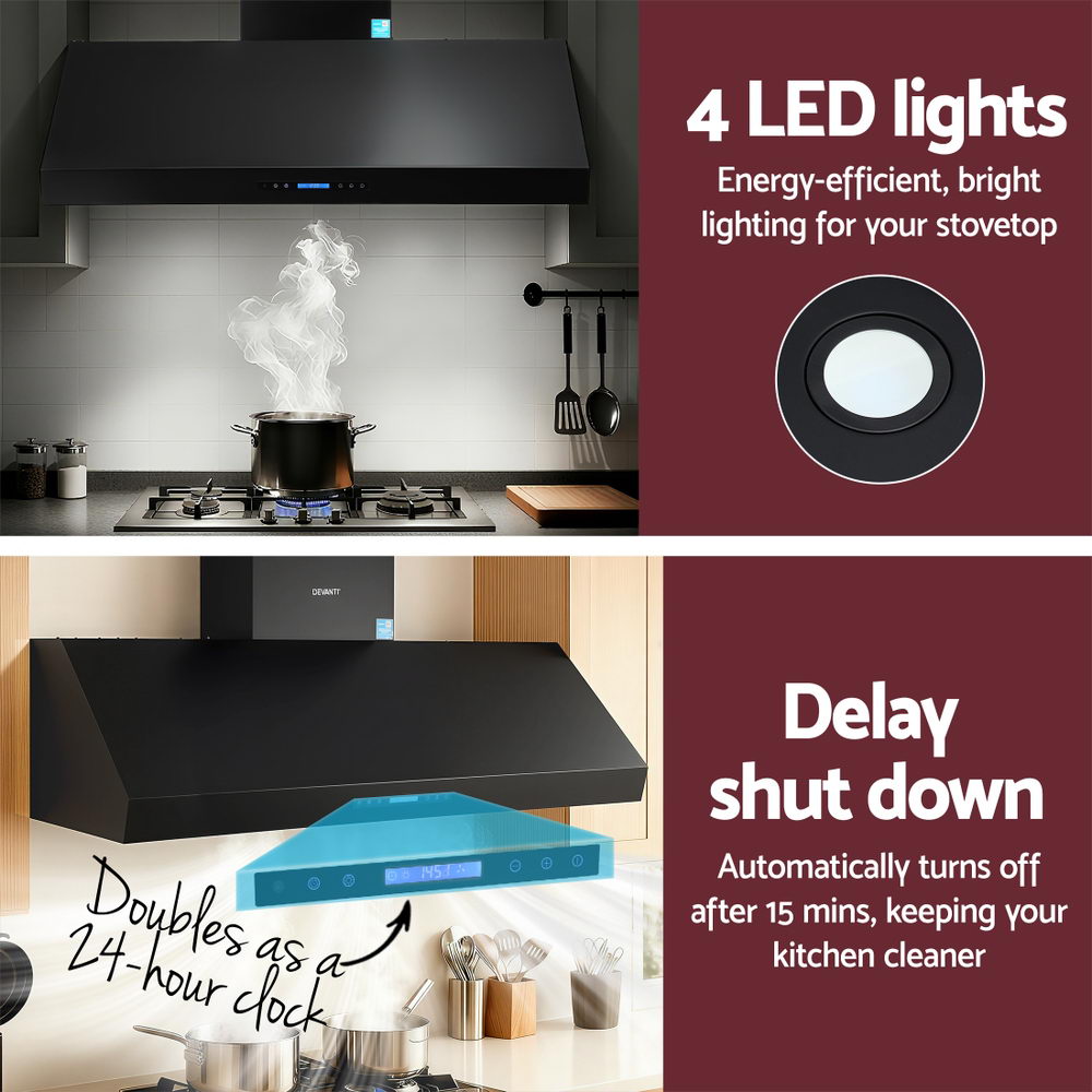 Devanti 1500mm Commercial BBQ Range Hood Dual Motor W/ Remote Control Black RH-RC-BBQ-1500