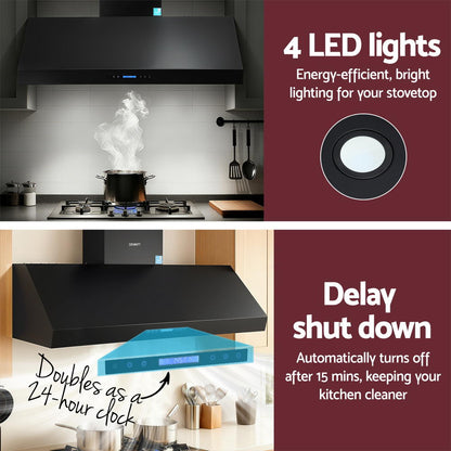 Devanti 1500mm Commercial BBQ Range Hood Dual Motor W/ Remote Control Black RH-RC-BBQ-1500