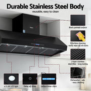Devanti 1500mm Commercial BBQ Range Hood Dual Motor W/ Remote Control Black RH-RC-BBQ-1500
