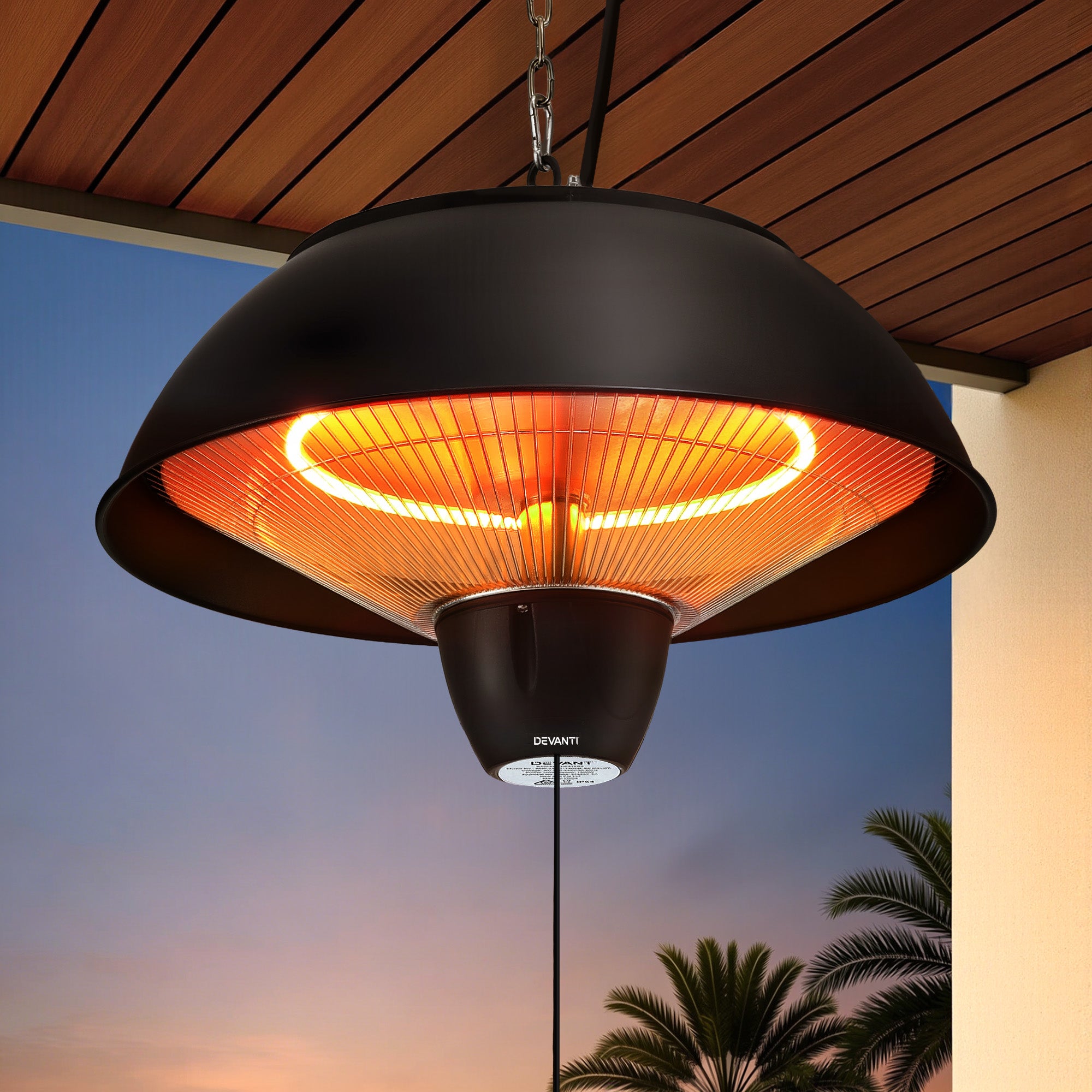 Devanti 1500W Electric Patio Infrared Heater Hanging Heaters Ceiling Mounted Remote RHP-CEH1-1500W-BK