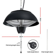 Devanti 1500W Electric Patio Infrared Heater Hanging Heaters Ceiling Mounted Remote RHP-CEH1-1500W-BK