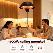 Devanti 1500W Electric Patio Infrared Heater Hanging Heaters Ceiling Mounted Remote RHP-CEH1-1500W-BK