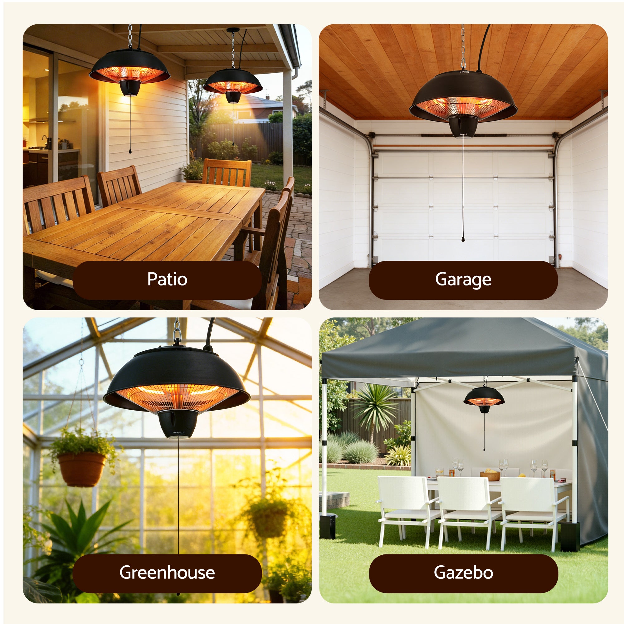 Devanti 1500W Electric Patio Infrared Heater Hanging Heaters Ceiling Mounted Remote RHP-CEH1-1500W-BK