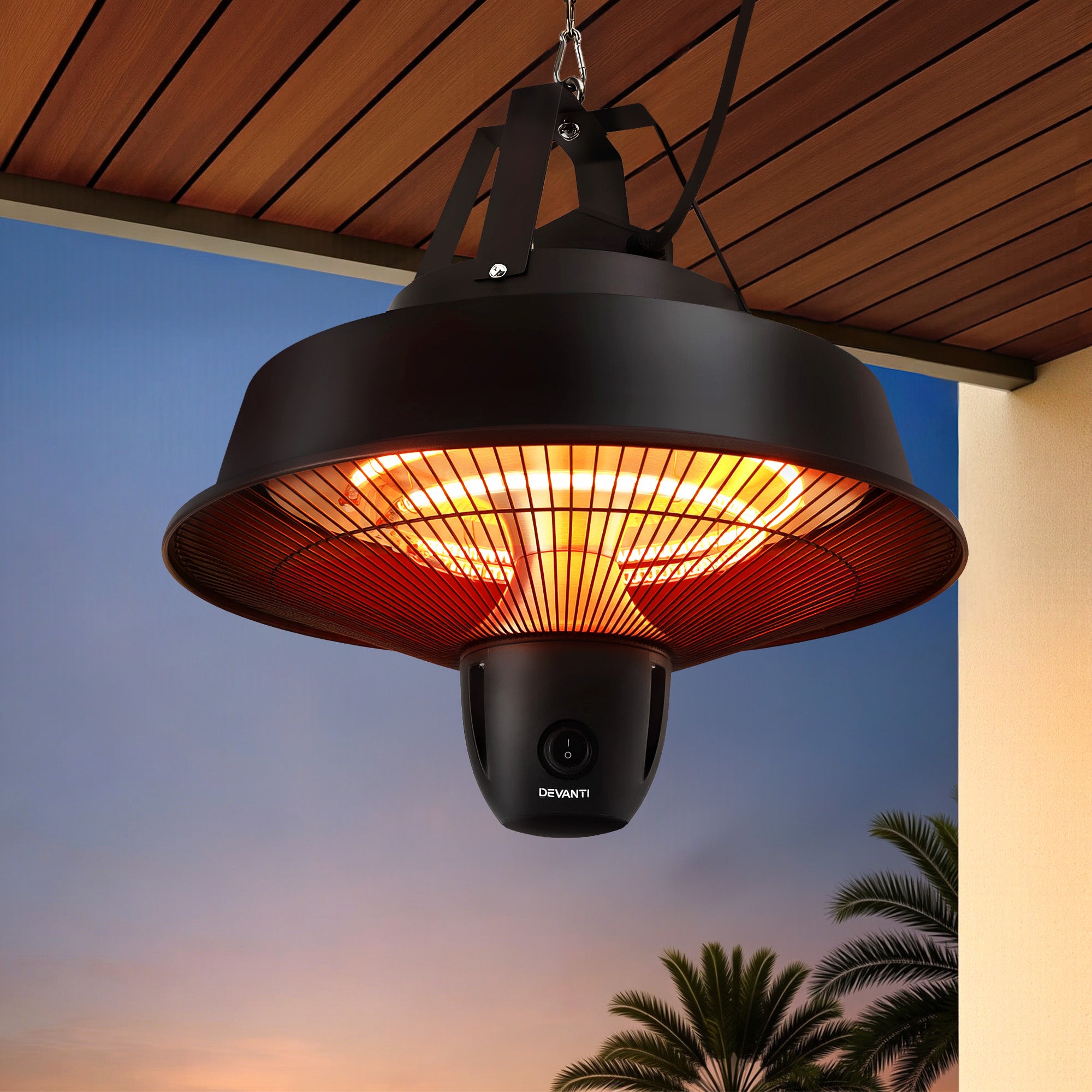 Devanti 2000W Electric Patio Heater Ceiling Mounted Hanging Heaters Remote RHP-CEH3-2000W-BK