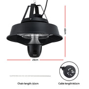 Devanti 2000W Electric Patio Heater Ceiling Mounted Hanging Heaters Remote RHP-CEH3-2000W-BK