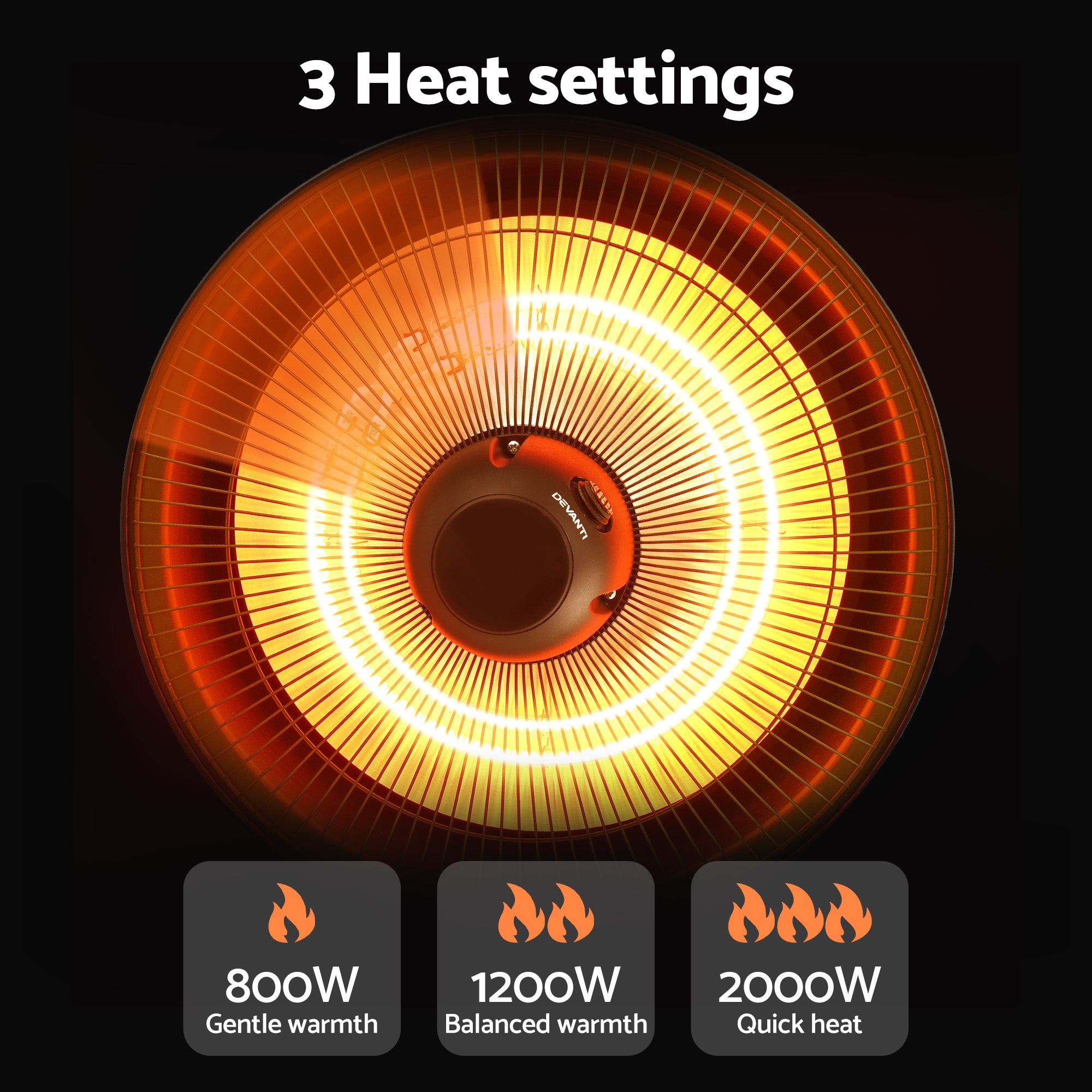 Devanti 2000W Electric Patio Heater Ceiling Mounted Hanging Heaters Remote RHP-CEH3-2000W-BK