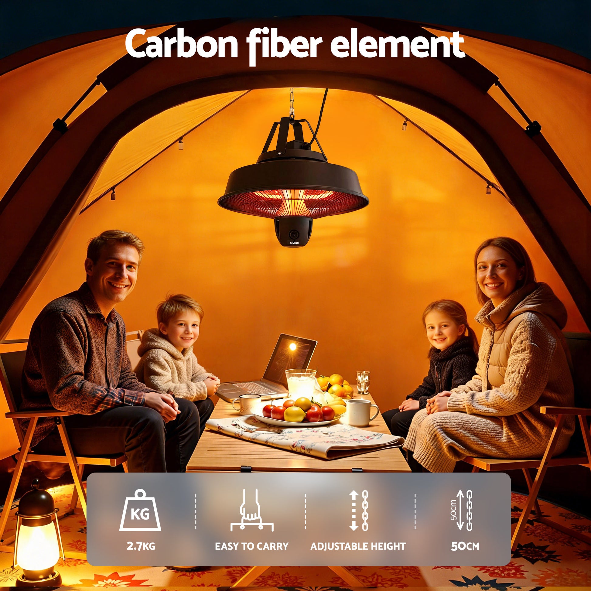 Devanti 2000W Electric Patio Heater Ceiling Mounted Hanging Heaters Remote RHP-CEH3-2000W-BK