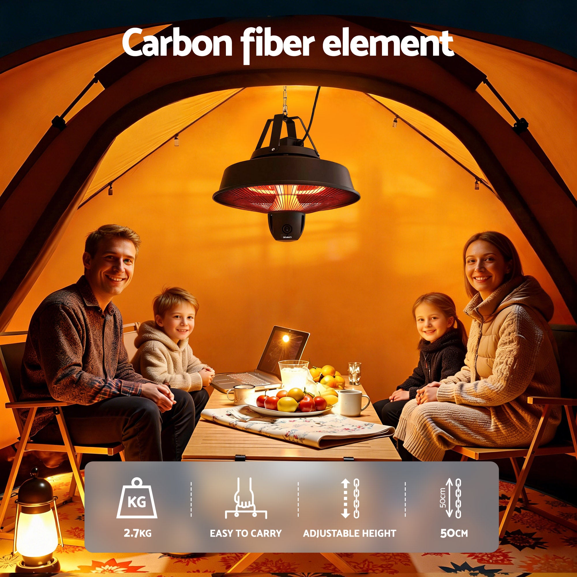 Devanti 2000W Electric Patio Heater Ceiling Mounted Hanging Heaters Remote RHP-CEH3-2000W-BK