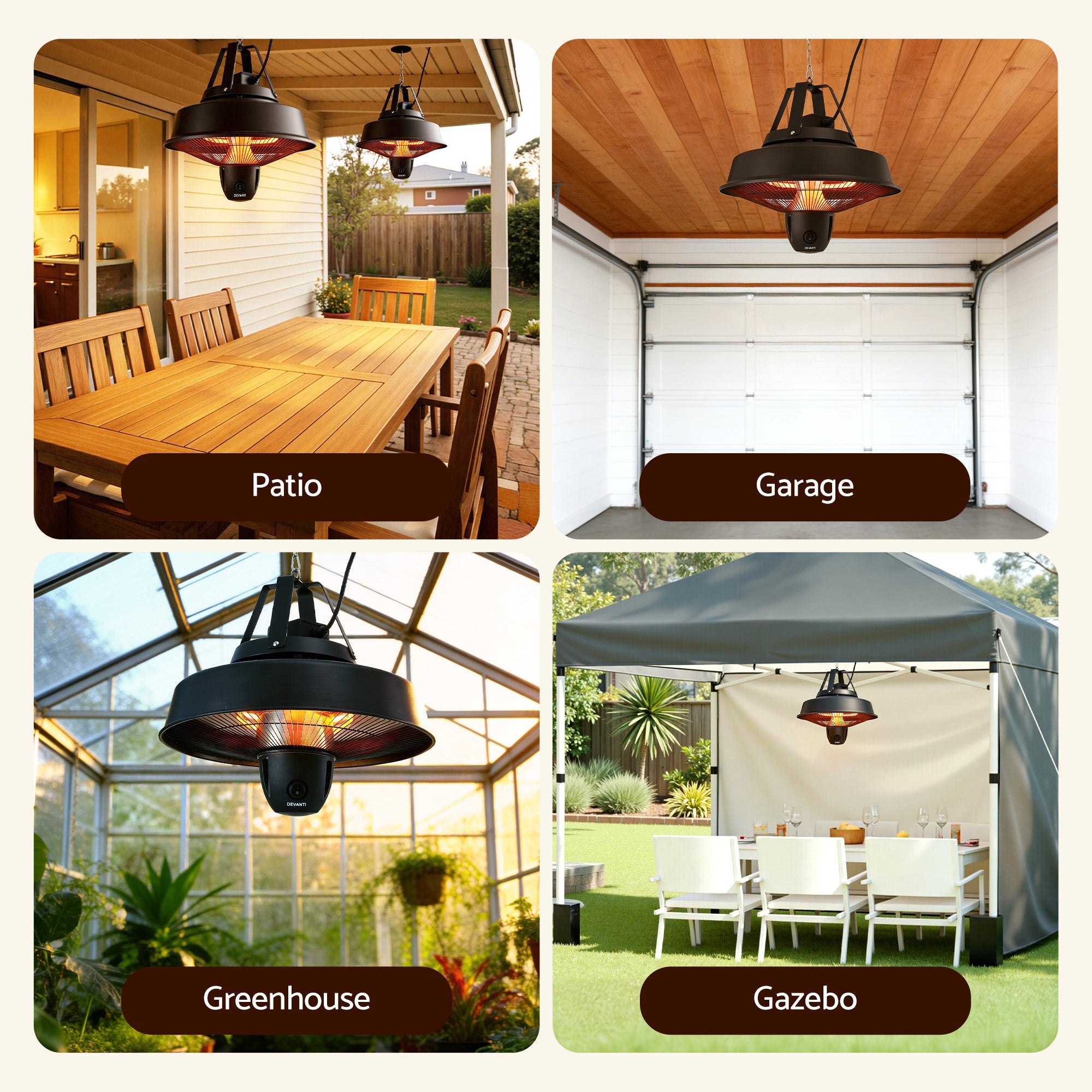Devanti 2000W Electric Patio Heater Ceiling Mounted Hanging Heaters Remote RHP-CEH3-2000W-BK