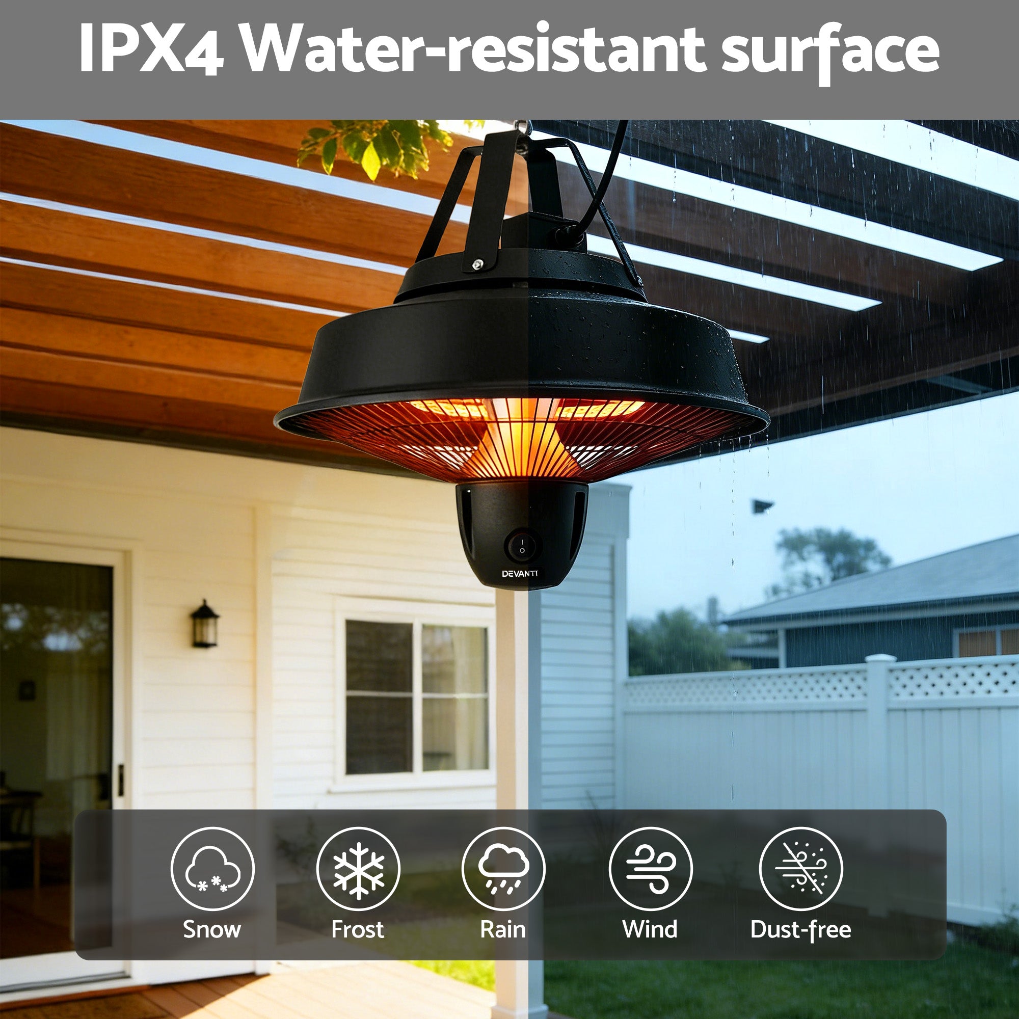 Devanti 2000W Electric Patio Heater Ceiling Mounted Hanging Heaters Remote RHP-CEH3-2000W-BK