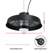 Devanti 2000W Outdoor Electric Patio Heater Ceiling Mount with LED Light Remote RHP-CEH6-2000W-BK