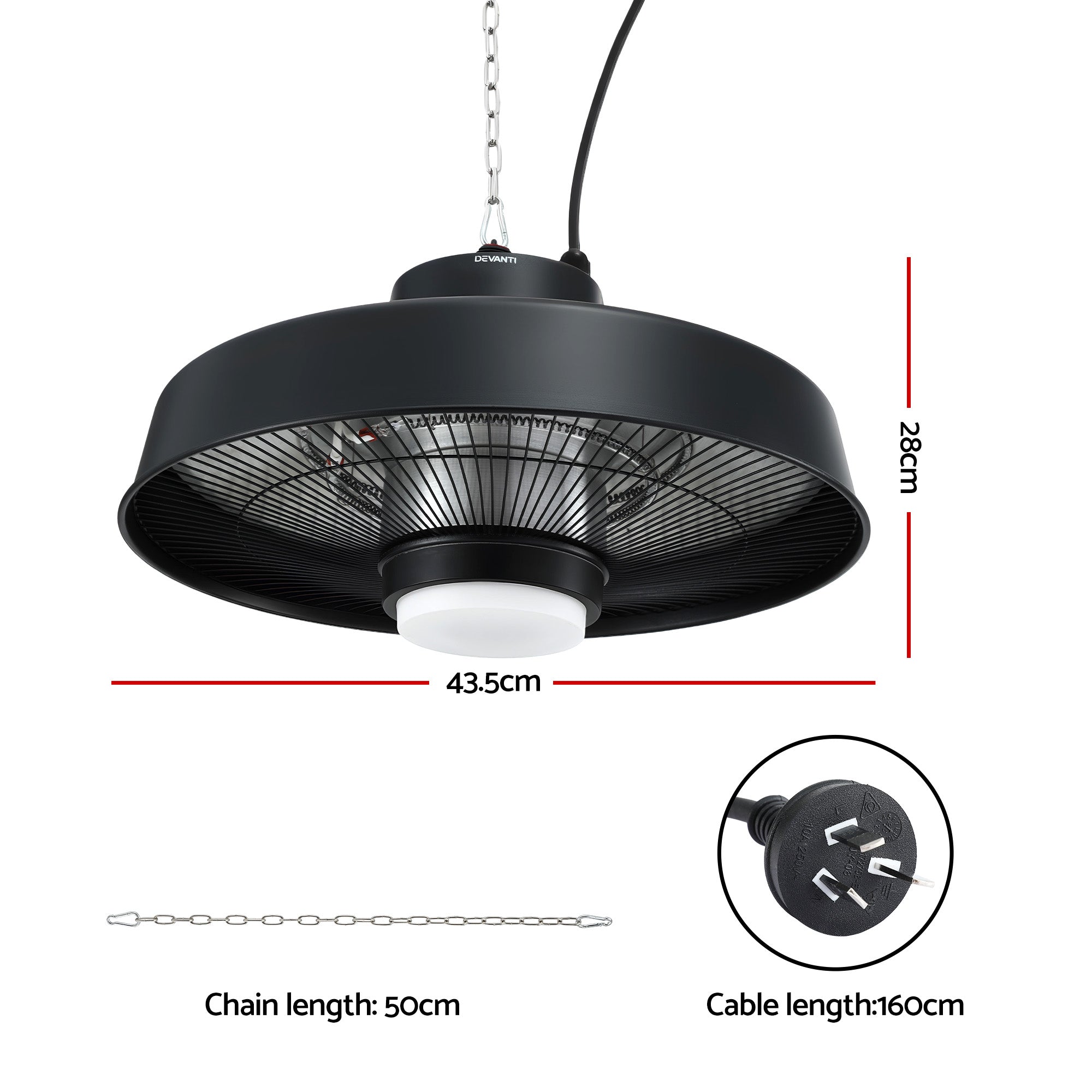 Devanti 2000W Outdoor Electric Patio Heater Ceiling Mount with LED Light Remote RHP-CEH6-2000W-BK