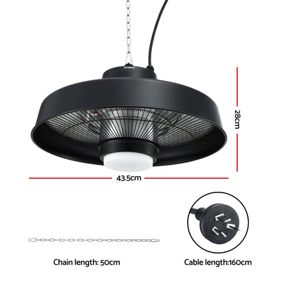 Devanti 2000W Outdoor Electric Patio Heater Ceiling Mount with LED Light Remote RHP-CEH6-2000W-BK