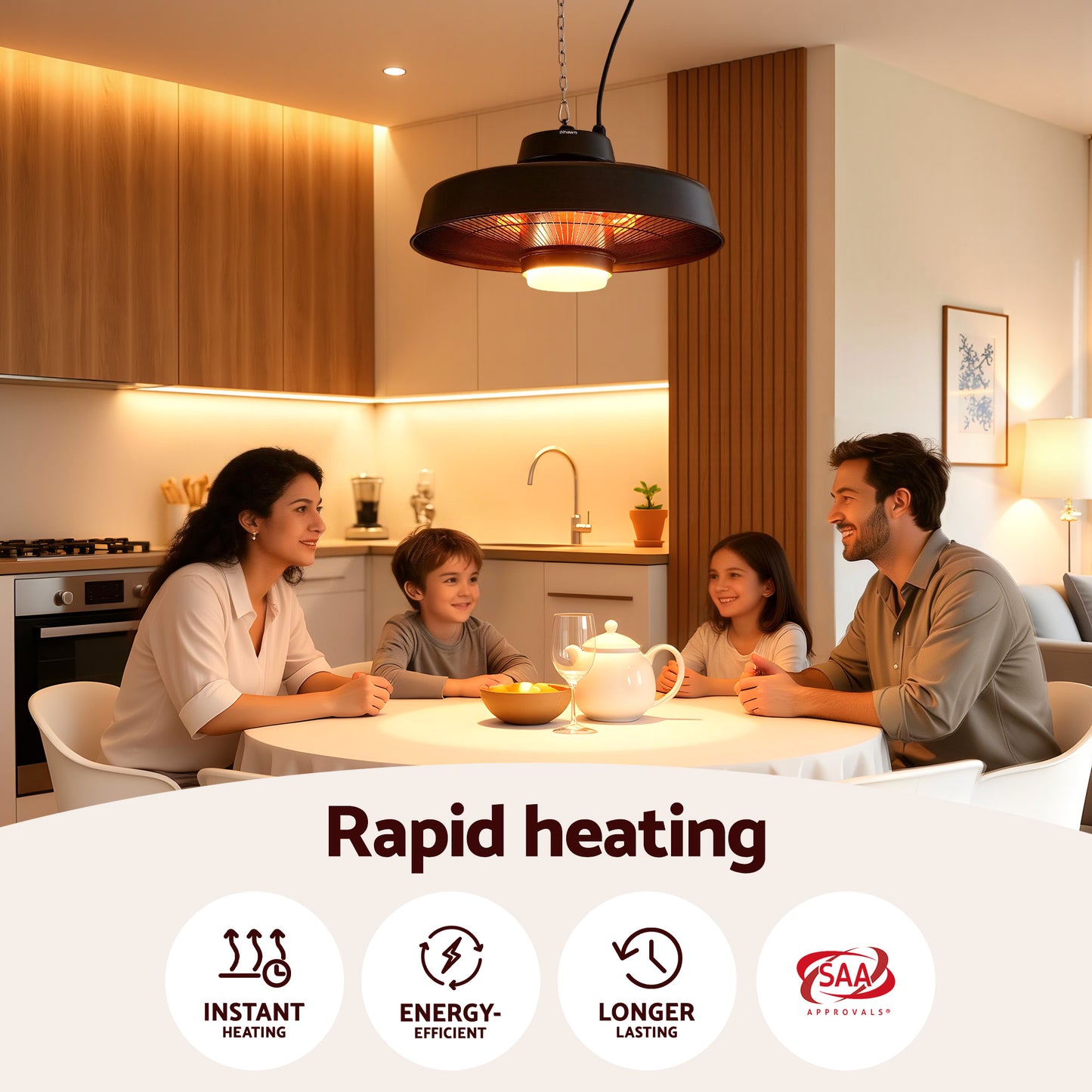 Devanti 2000W Outdoor Electric Patio Heater Ceiling Mount with LED Light Remote RHP-CEH6-2000W-BK