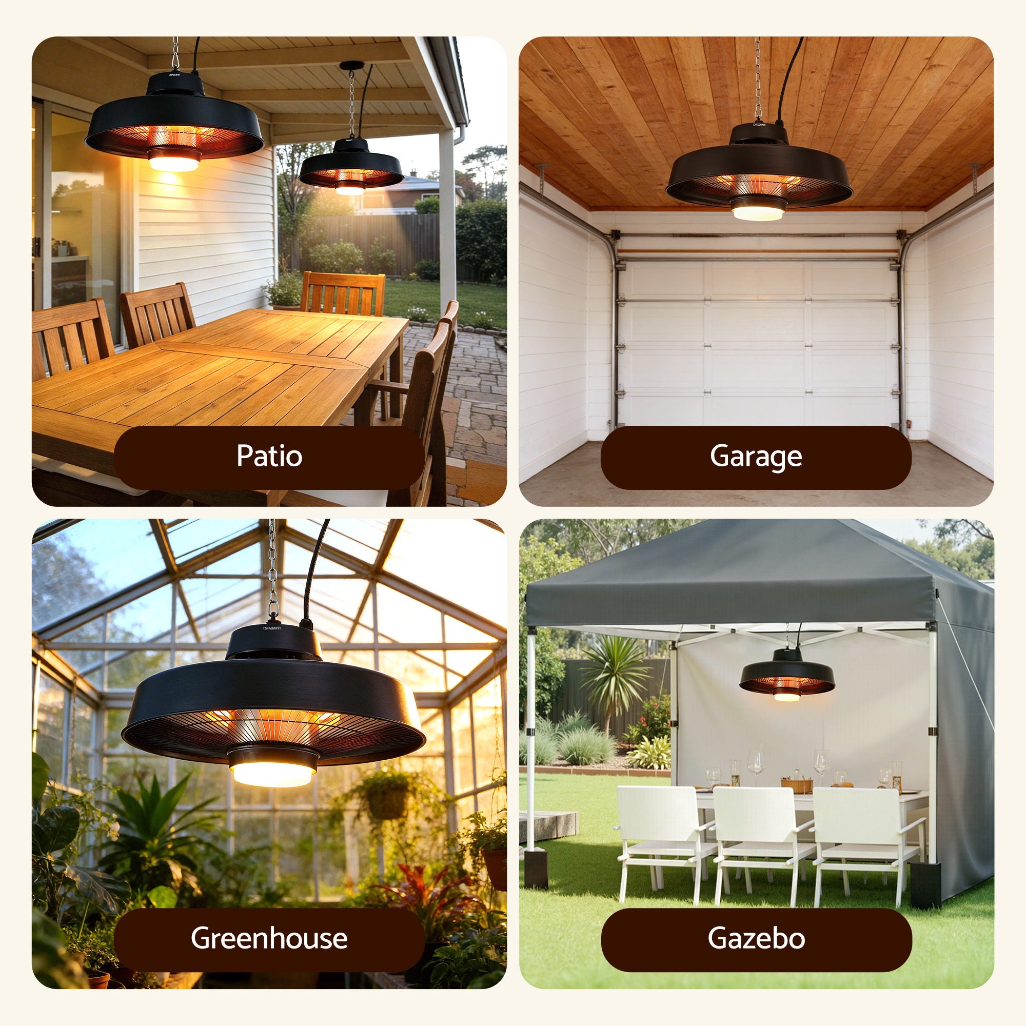Devanti 2000W Outdoor Electric Patio Heater Ceiling Mount with LED Light Remote RHP-CEH6-2000W-BK