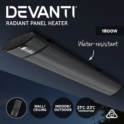 Devanti Electric Radiant Strip Heater Outdoor 1800W RHP-E76RC-1800-BK