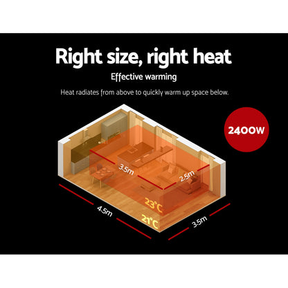 Devanti Electric Radiant Strip Heater Outdoor 2400W RHP-E76RC-2400-BK