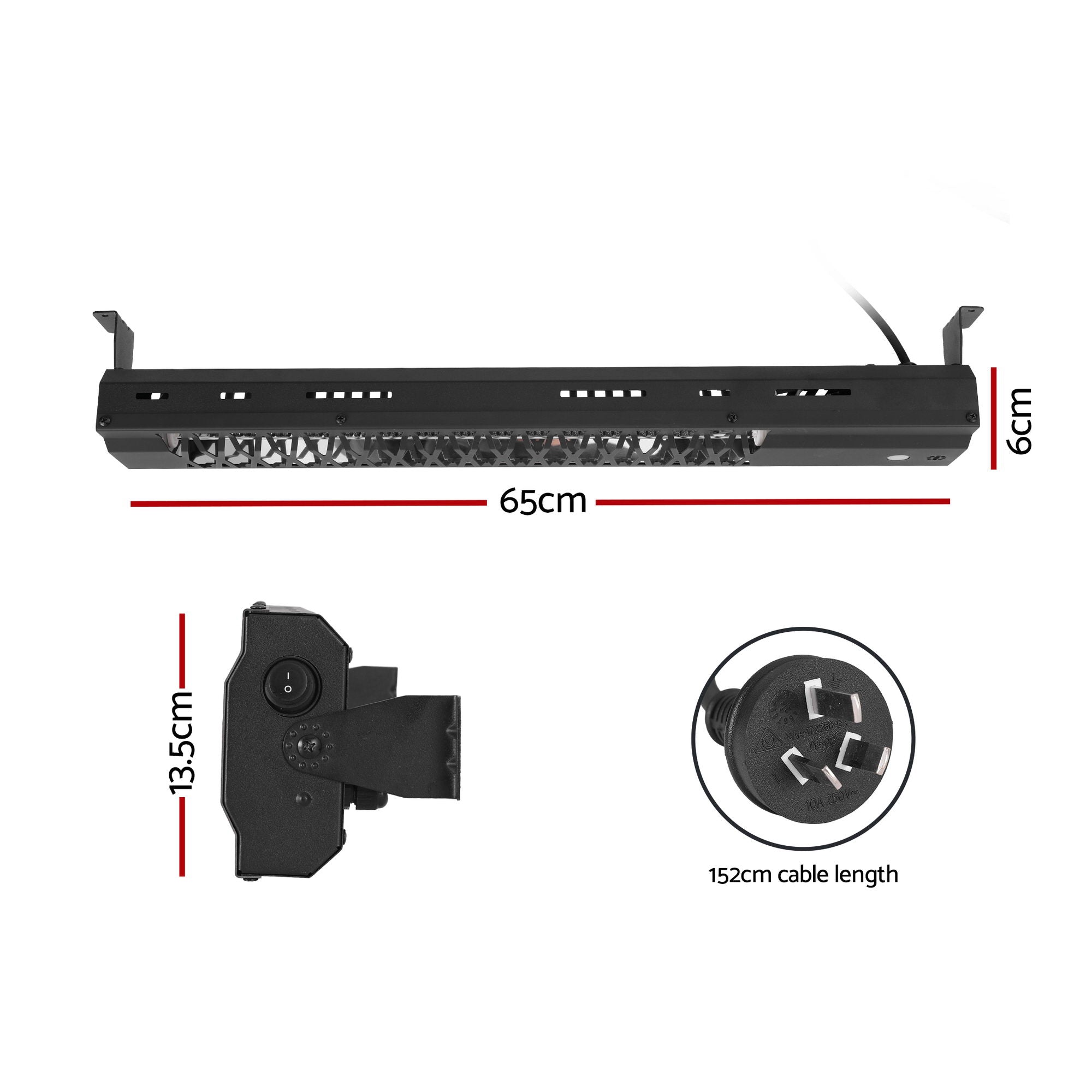 Devanti Electric Strip Heater Radiant Heaters 2000W RHP-T10R-2000-BK