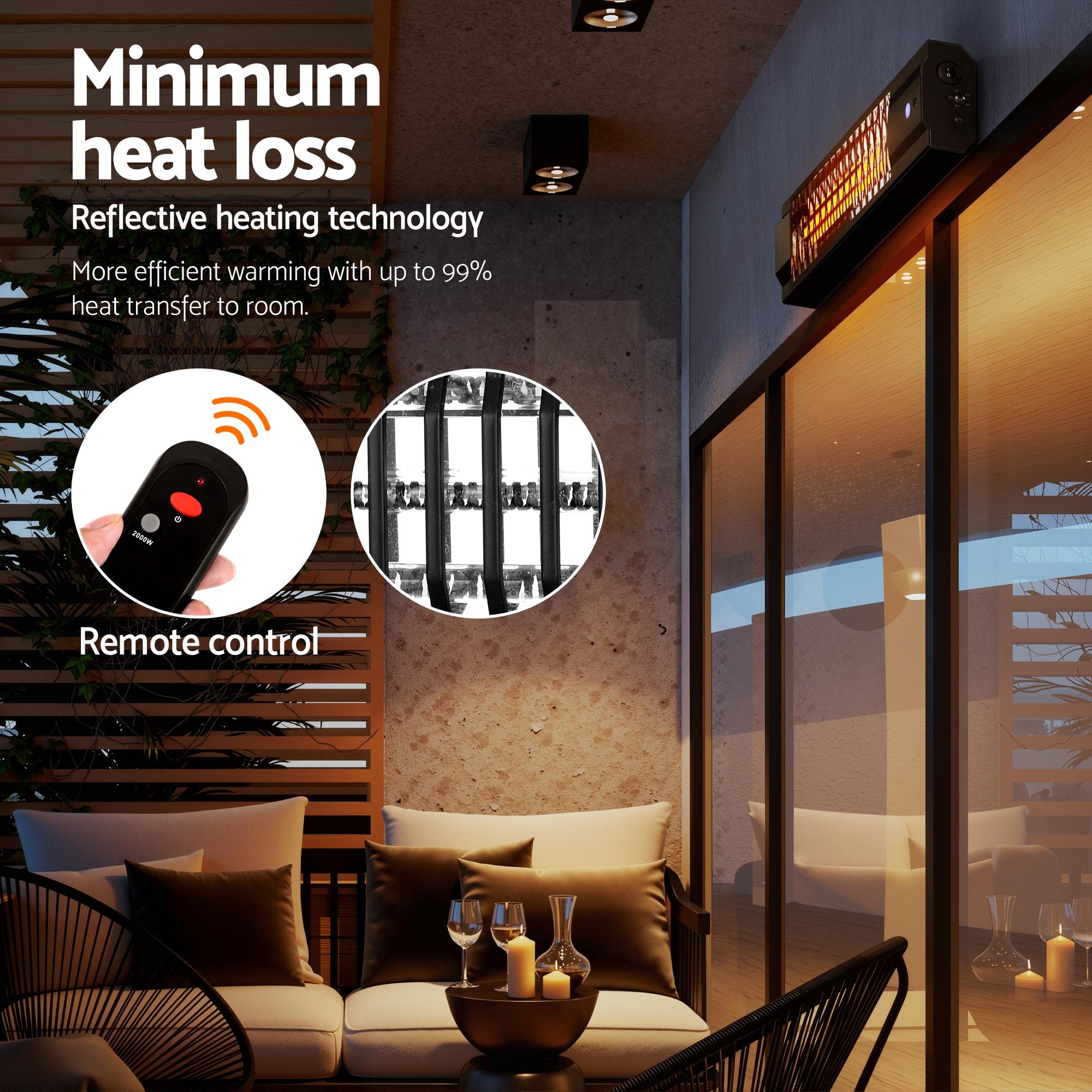 Devanti Electric Strip Heater Radiant Heaters 2000W RHP-T10R-2000-BK
