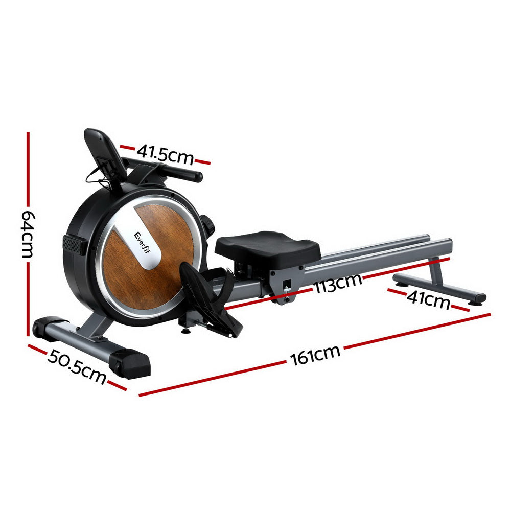 Everfit 16 Level Magnetic Rowing Machine for Home with App Connect Walnut ROWING-C-MAG-16L-DT-WD