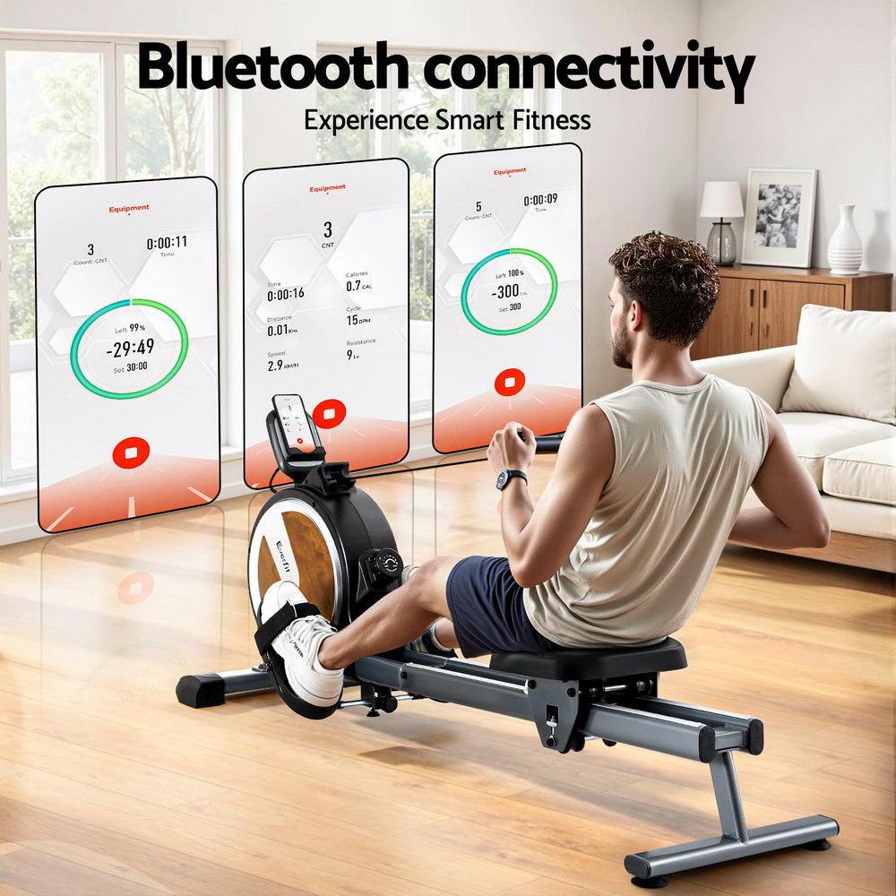 Everfit 16 Level Magnetic Rowing Machine for Home with App Connect Walnut ROWING-C-MAG-16L-DT-WD
