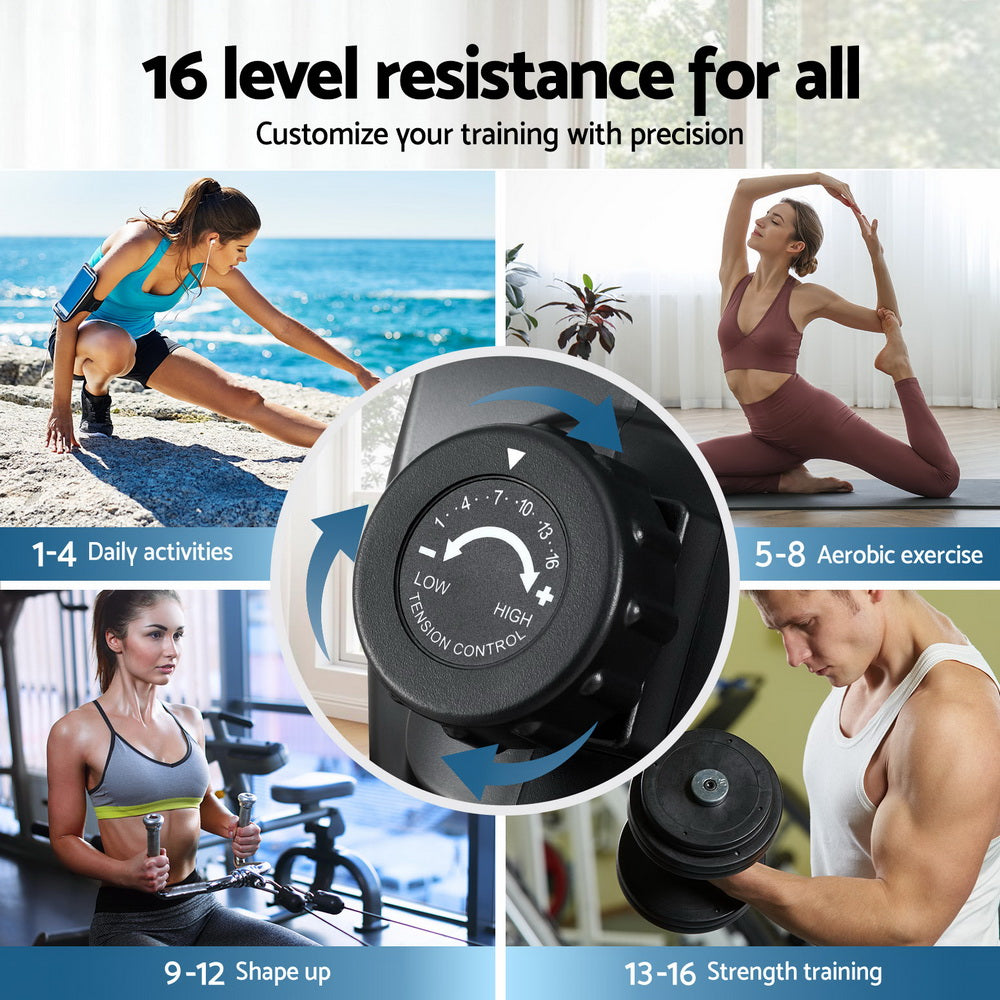 Everfit 16 Level Magnetic Rowing Machine for Home with App Connect Walnut ROWING-C-MAG-16L-DT-WD