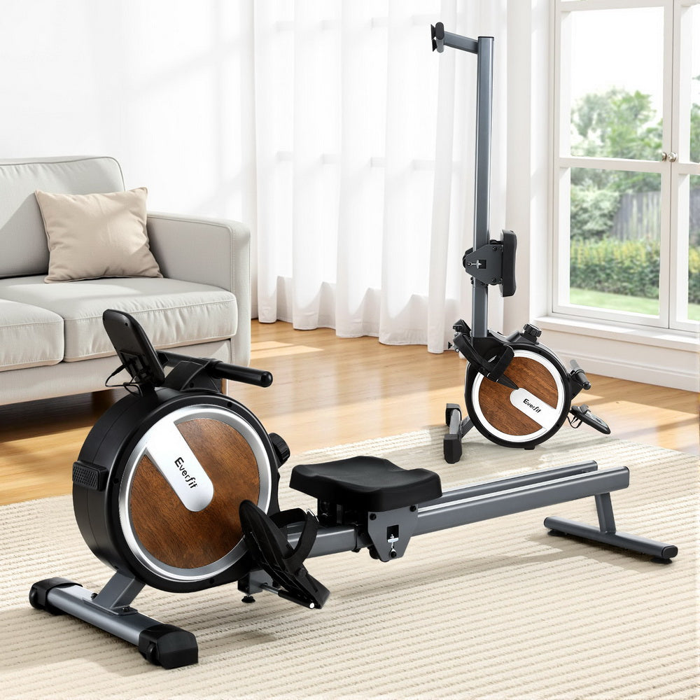 Everfit 16 Level Magnetic Rowing Machine for Home with App Connect Walnut ROWING-C-MAG-16L-DT-WD