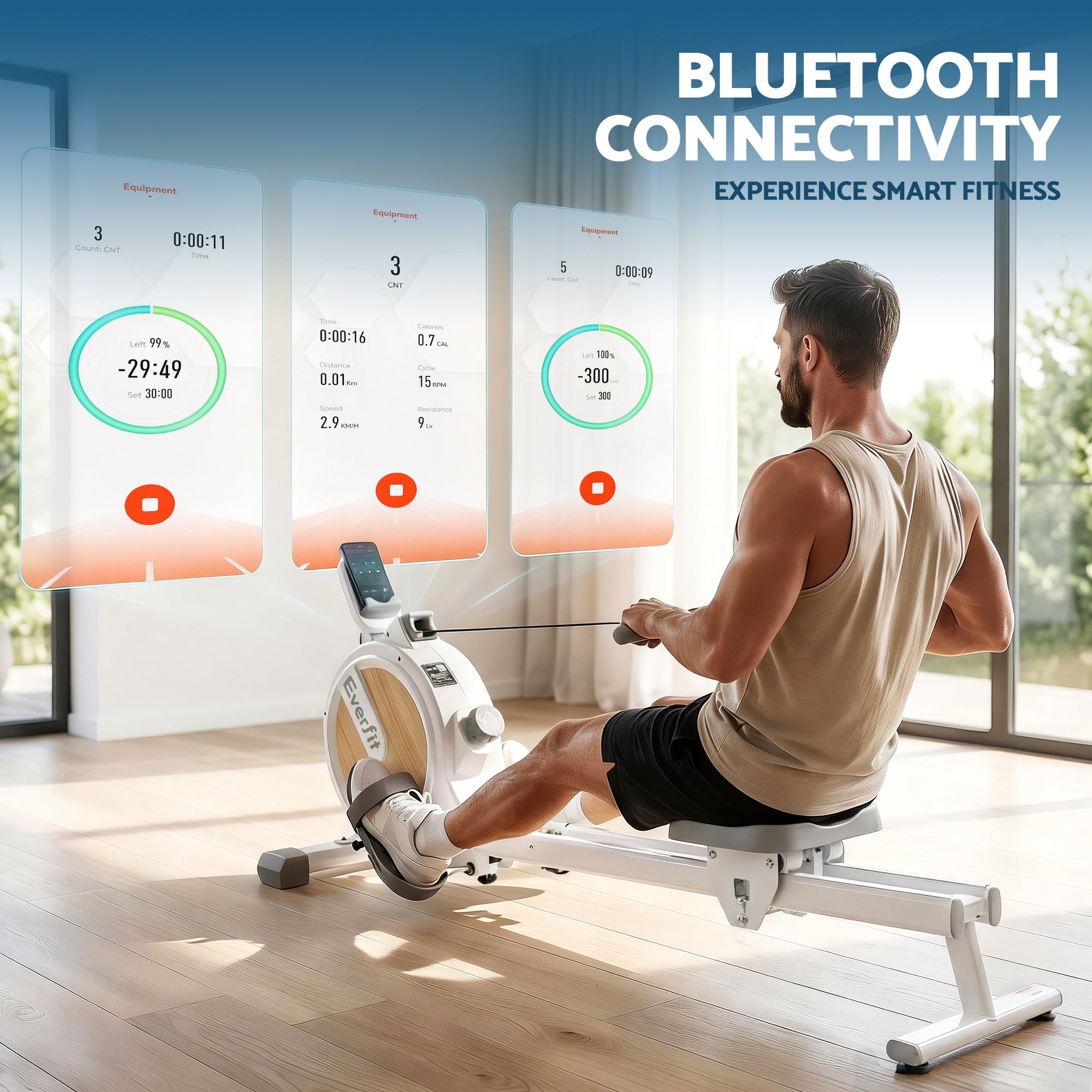 Everfit Rowing Machine for Home Magnetic Rowing Machine App Compatible Quiet Exercise Equipment White ROWING-C-MAG-16L-DT-WH