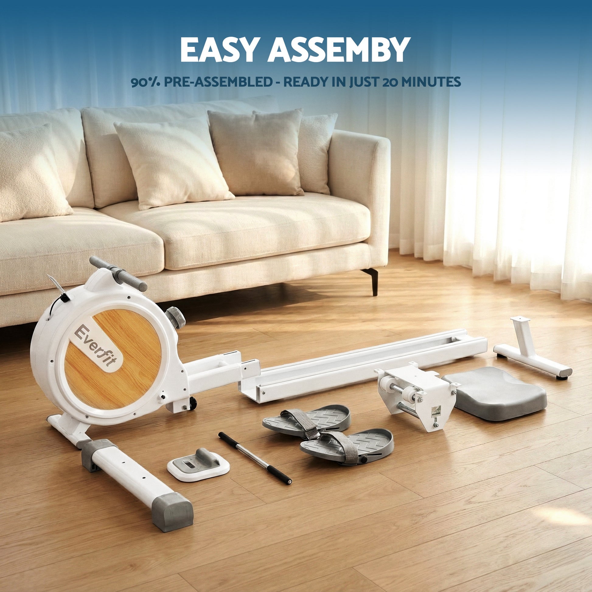 Everfit Rowing Machine for Home Magnetic Rowing Machine App Compatible Quiet Exercise Equipment White ROWING-C-MAG-16L-DT-WH