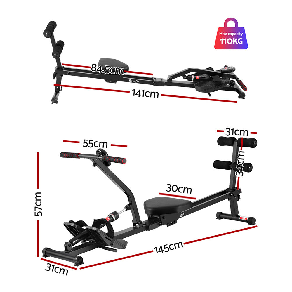 Everfit Hydraulic Rowing Machine Rower 12 Levels Resistance Exercise Fitness Gym Cardio ROWING-C-OIL-12L-B-BK