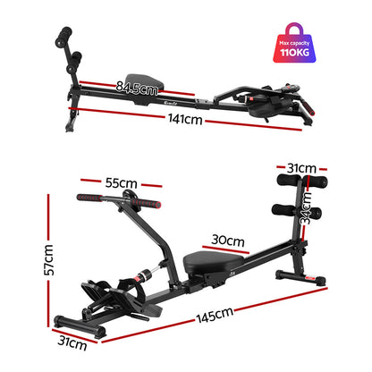 Everfit Hydraulic Rowing Machine Rower 12 Levels Resistance Exercise Fitness Gym Cardio ROWING-C-OIL-12L-B-BK