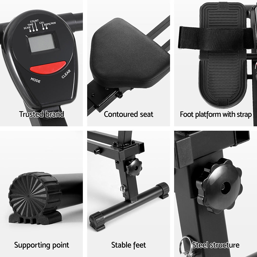 Everfit Hydraulic Rowing Machine Rower 12 Levels Resistance Exercise Fitness Gym Cardio ROWING-C-OIL-12L-B-BK