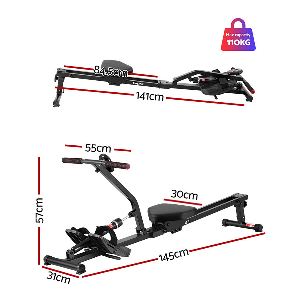 Everfit Hydraulic Rowing Machine Rower 12 Levels Resistance Exercise Fitness Gym Cardio ROWING-C-OIL-12L-BK