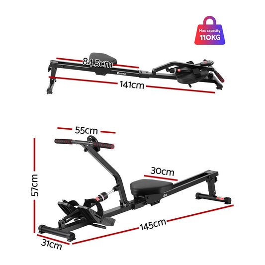 Everfit Hydraulic Rowing Machine Rower 12 Levels Resistance Exercise Fitness Gym Cardio ROWING-C-OIL-12L-BK