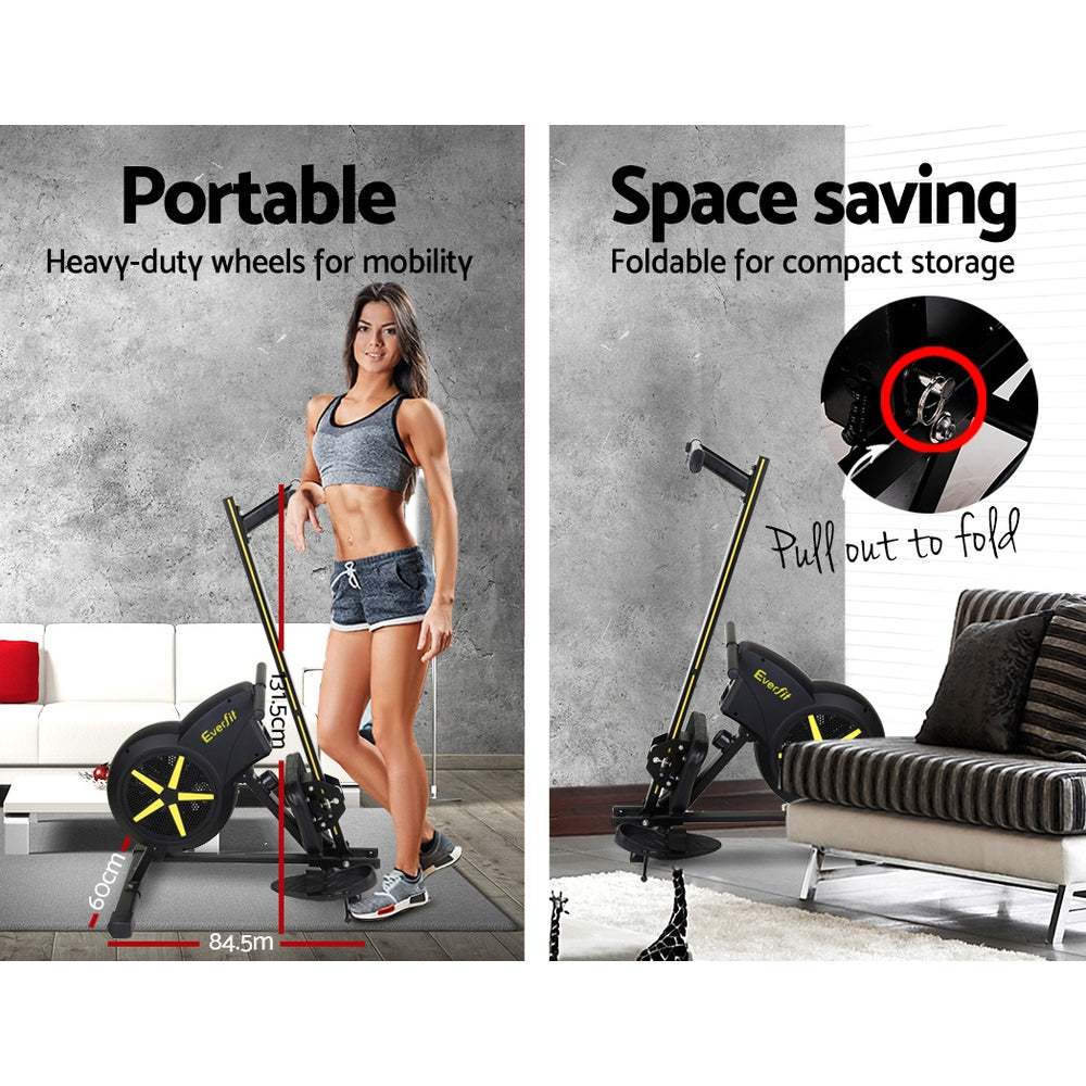 Everfit Rowing Machine Air Rower Exercise Fitness Gym Home Cardio ROWING-CYCLONE-BK